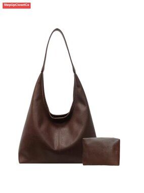 Vegan Leather Hobo Bags for Women Slouchy Tote Shoulder Handbag 2pcs Set